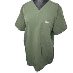 Figs Scrubs Men's Medium Moss Green Scrub top shirt Leon Three Pocket